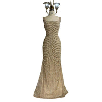 Nude Elegant Sling Light Luxury High-end Pearl Beaded Dress MANDOTOS