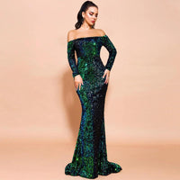 Sexy Strapless Long Sleeve Sequins Party Evening Dress MANDOTOS