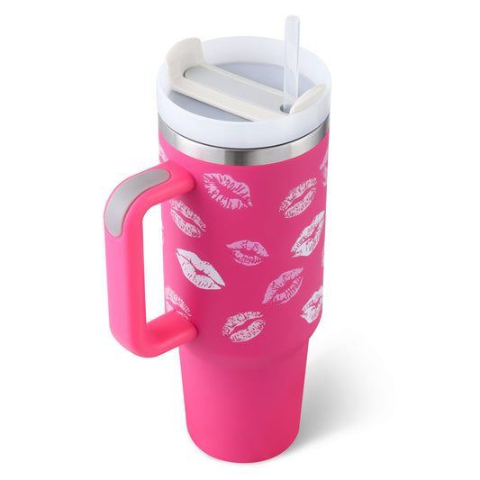 40 Oz Tumbler With Handle Straw Insulated, Stainless Steel Spill Proof Vacuum Coffee Cup Tumbler With Lid Tapered Mug Gifts For Valentine Lover Suitable For Car Gym Office Travel - MANDOTOS
