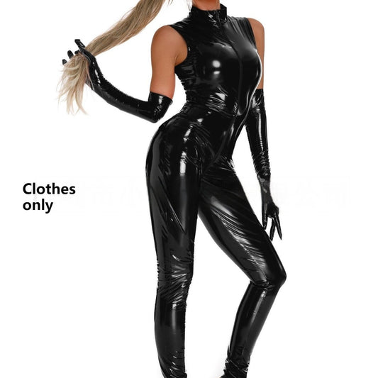 Shiny Patent Leather Mirror One-piece Leather Coat For Women