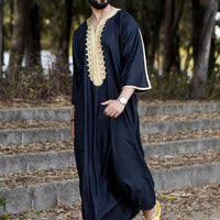 Elegant Men's Black Linen Robe - MANDOTOS INTERNATIONAL