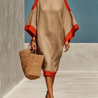 Loose-Fit Three-Quarter Sleeve Mid-Length Dress – 4 Colors S–3XL