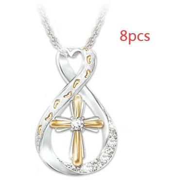 Mandotos Cross Footprint Diamond Pendant Two Tone Necklace - MANDOTOS