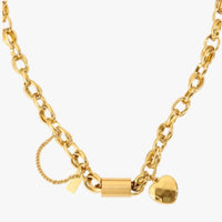 Gold-tone bracelet with a heart-shaped pendant on a chunky chain