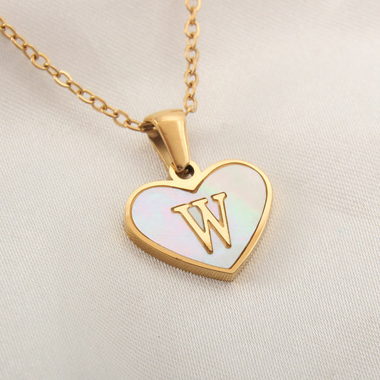 26 Letter Heart-shaped Necklace White Shell Love Clavicle Chain Fashion Personalized Necklace For Women Jewelry Valentine's Day - MANDOTOS