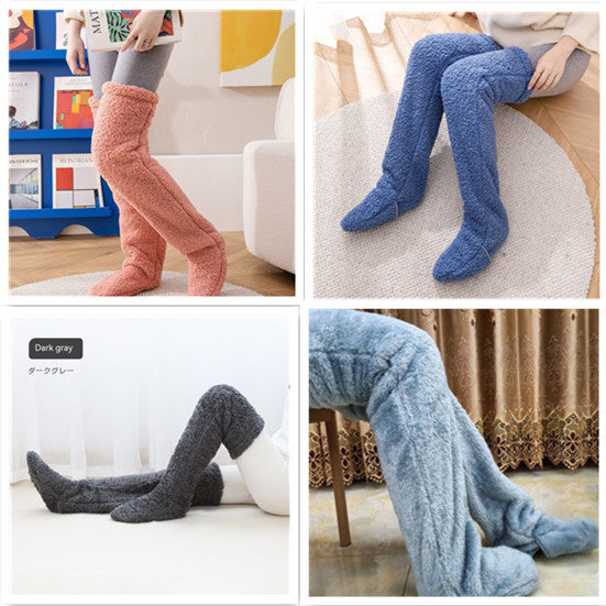 Over Knee High Fuzzy Long Socks Winter Warm Cold Leg Knee Joint Cold-proof Stockings Home Floor Sleeping Socks - MANDOTOS