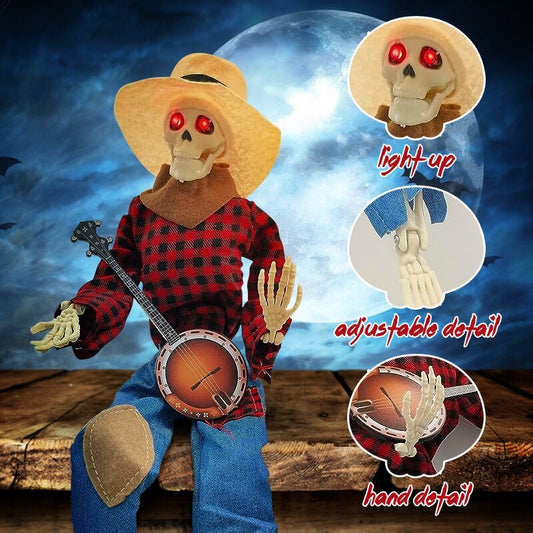 Halloween Luminous Skull Skeleton Decoration Guitarist Skeletons With Light Up Eye Horror Glowing Skeleton For Halloween Party Decor - MANDOTOS
