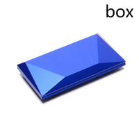 Blue geometric ring box, faceted rectangular jewelry case