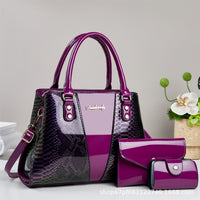 Shoulder crossbody bag and matching wallet 2-piece set in glossy purple patent snakeskin by Ancient Energy
