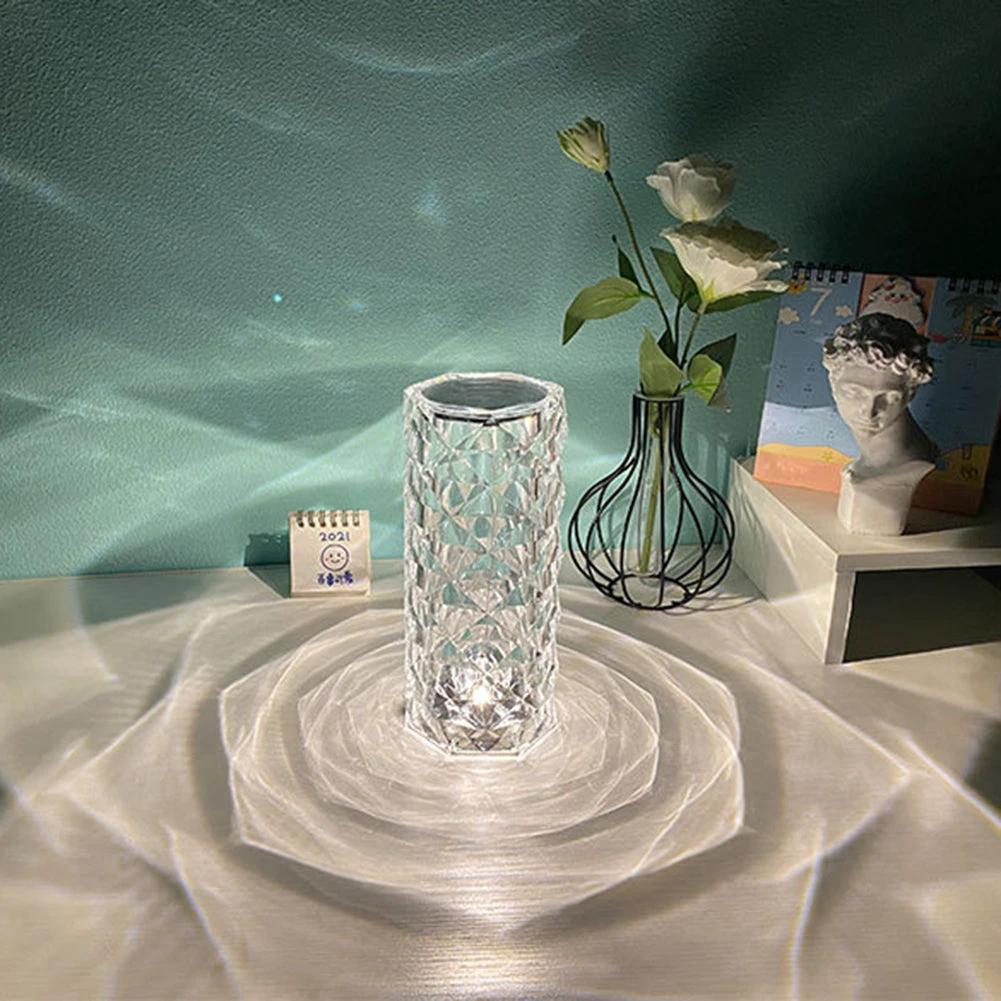 Nordic Crystal Lamp USB Table Lamps Bedroom Touch Dimming Atmosphere Diamond Night Light Rose Projector Lamp Decor MANDOTOS