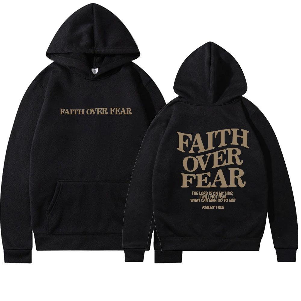 Mandotos Faith Over Fear Christian Hoodie Unisex Brown Bible Verse Psalms 118 Verse 6 - MANDOTOS