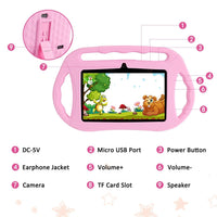 Ancient Energy pink 7-inch children's tablet PC with handle, USB port, TF card slot, speaker and camera