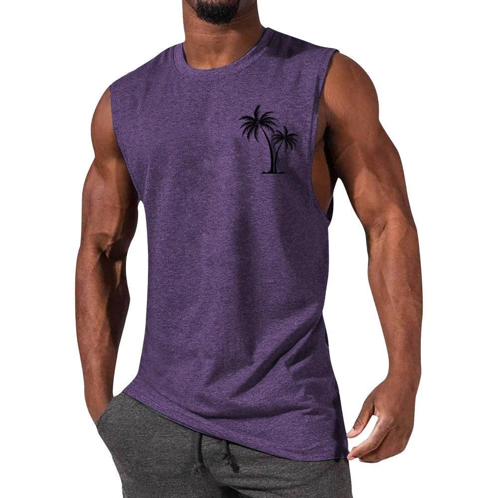 Mandotos Coconut Tree Embroidery Vest Men Tank Top For Summer Beach Workout Muscle Tee - MANDOTOS