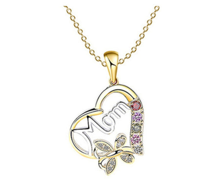 Mother's Day Gift Hollow Heart English Letter Love Mom Rhinestone Butterfly Finger Ring Jewelry Gift - MANDOTOS