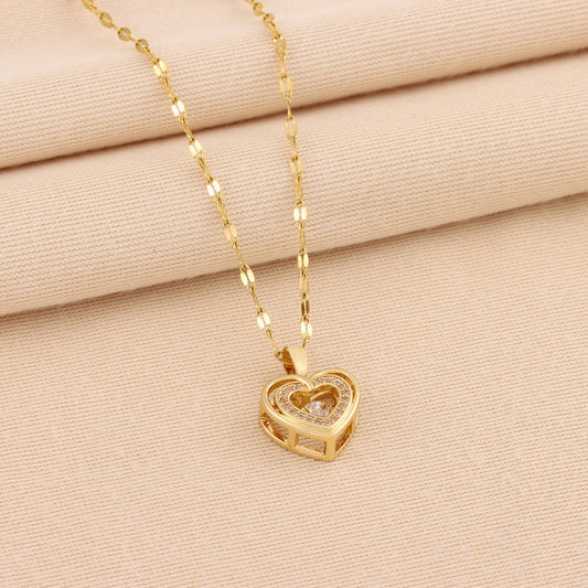 Double-layer Love Necklace With Rhinestones Titanium Steel Pendant Fashion Jewelry Woman Valentines Day Gift - MANDOTOS