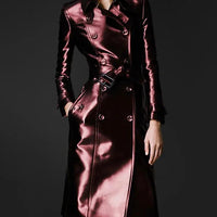 Women's Leather High Fashion Coat Slim Fit - MANDOTOS