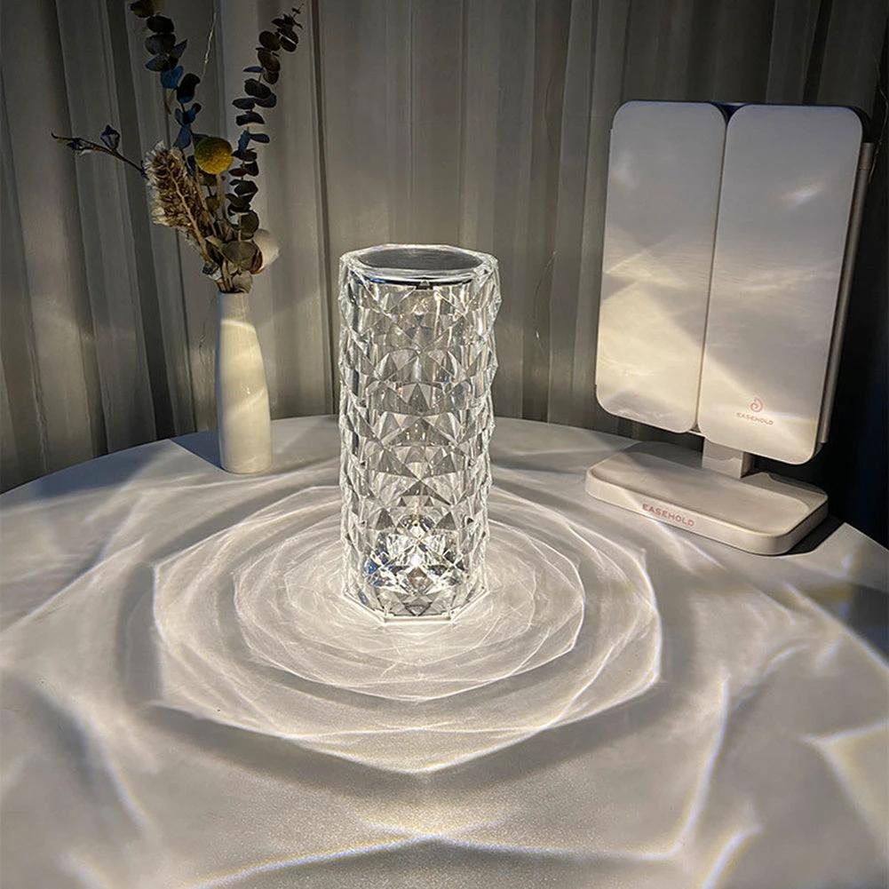 Nordic Crystal Lamp USB Table Lamps Bedroom Touch Dimming Atmosphere Diamond Night Light Rose Projector Lamp Decor MANDOTOS