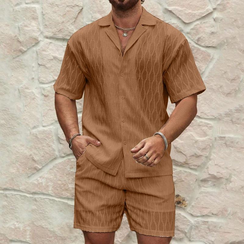 Stylish Men's Summer Tracksuit - Relaxed Fit Two-Piece Lapel Shirt & Shorts for Beach Holidays MANDOTOS