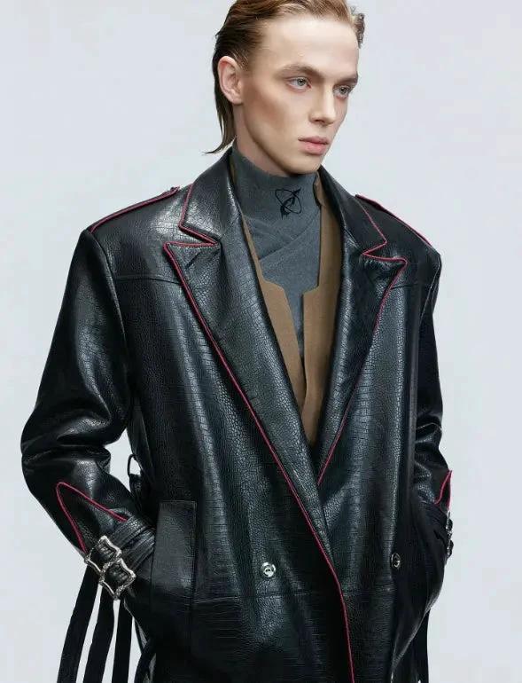 Wide Shoulder Fur Metal Belt Waist Long-cut Coat - MANDOTOS