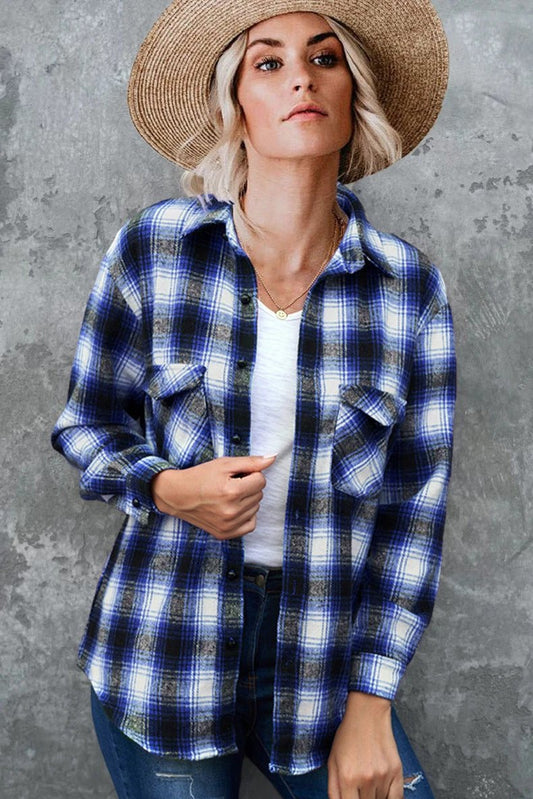 Plaid Shirt Women Spring Mid - length Loose Blouse Turndown Collar Shirt Clothing - MANDOTOS INTERNATIONAL0