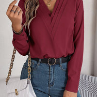 Fashion V - Neck Long Sleeve Shirt Elegant Commuter Solid Blouse Office Women's Clothing - MANDOTOS INTERNATIONAL0