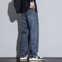 Fleece-lined American-style retro men's straight-leg pants in blue denim by Ancient Energy