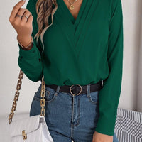 Fashion V - Neck Long Sleeve Shirt Elegant Commuter Solid Blouse Office Women's Clothing - MANDOTOS INTERNATIONAL0