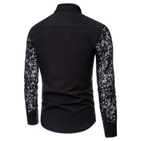 Men's Classic Black Lace-Collar Shirt