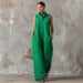 Linen Blend Sleeveless Stand-Collar Jumpsuit – 5 Colors S–3XL