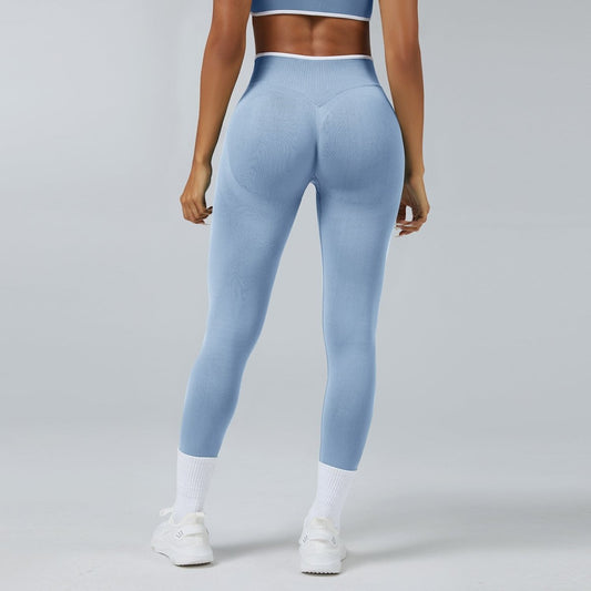 Seamless Knitted Tight High Waist Quick-drying Sports Yoga Pants, light blue, Ancient Energy