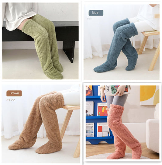 Over Knee High Fuzzy Long Socks Winter Warm Cold Leg Knee Joint Cold-proof Stockings Home Floor Sleeping Socks - MANDOTOS