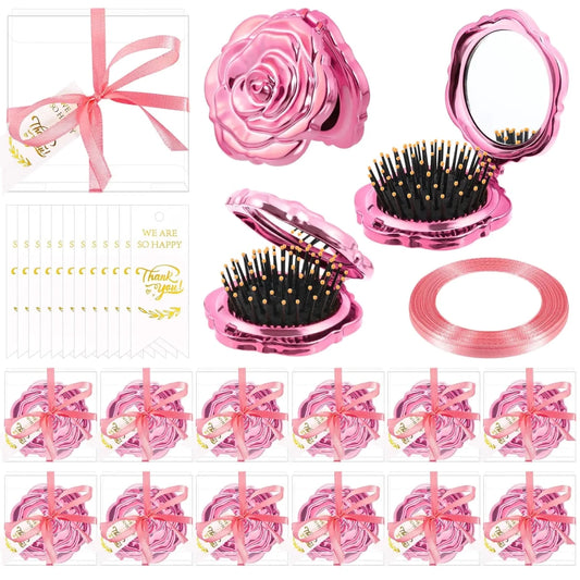 12pc Rose Mirror & Brush Wedding Favor Set - MANDOTOS INTERNATIONAL