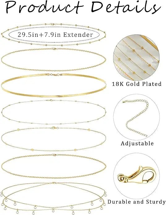 8Pcs Waist Chain 18K Gold Plated Belly Belt Chains Sexy Bikini Beaded Sequin CZ Coin Body Chain Jewelry Accessories Adjustable - MANDOTOS INTERNATIONAL