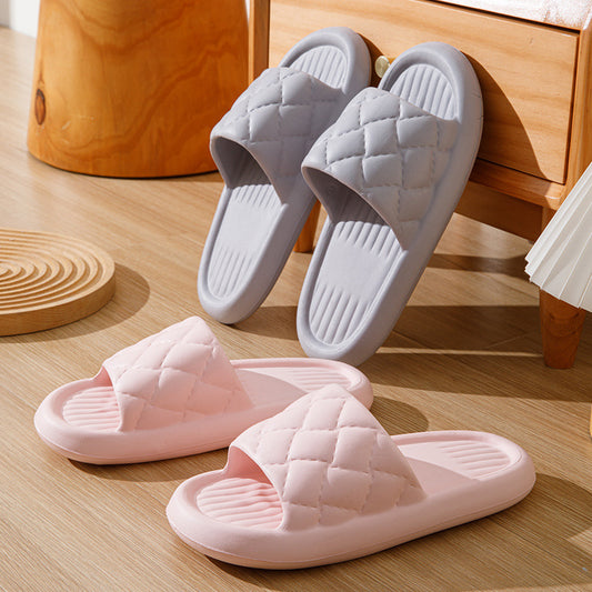 New Rhombus Home Slippers Summer Non-slip Floor Bathroom Slipper Lightweight Simple House Shoes For Women Men - MANDOTOS