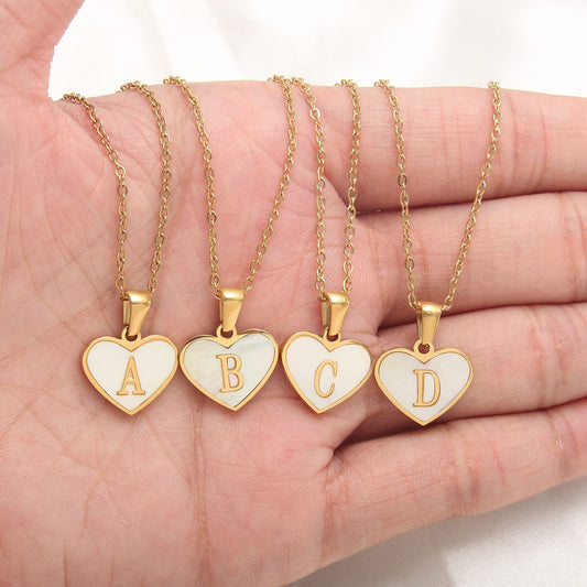 26 Letter Heart-shaped Necklace White Shell Love Clavicle Chain Fashion Personalized Necklace For Women Jewelry Valentine's Day - MANDOTOS