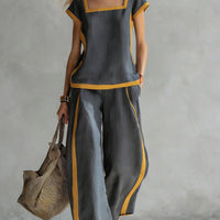 Square-Neck Three-Quarter Sleeve Loose Top & Pants Two-Piece Set - MANDOTOS INTERNATIONALTwo-Piece Set