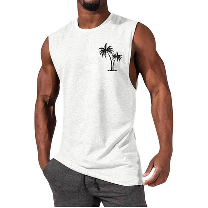 Coconut Tree Embroidery Vest Summer Beach Tank Tops Workout Muscle Men Sports Fitness T-shirt - MANDOTOS