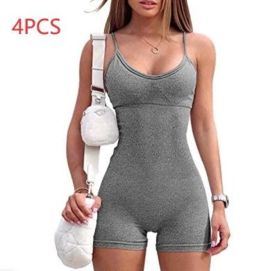 Spaghetti Strap Shorts Jumpsuit Sports Yoga Workout Tight Romper Women Fashion Fitness Sportwear - MANDOTOS