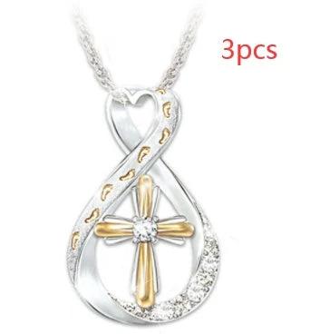 Mandotos Cross Footprint Diamond Pendant Two Tone Necklace - MANDOTOS