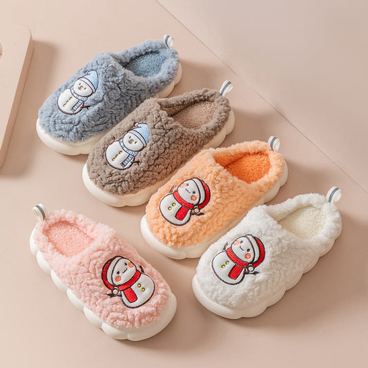 Cute Snowman Slippers Winter Indoor Household Warm Plush Thick-Soled Anti-slip Couple Home Slipper Soft Floor Bedroom House Shoes - MANDOTOS