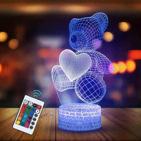Mandotos 3D Teddy Bear Lamp Acrylic USB LED Night Light 16 Colors Remote Control MANDOTOS