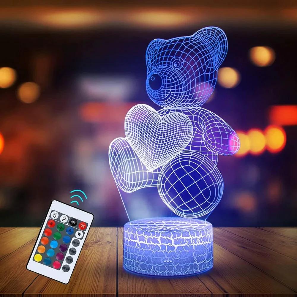 Mandotos 3D Teddy Bear Lamp Acrylic USB LED Night Light 16 Colors Remote Control MANDOTOS