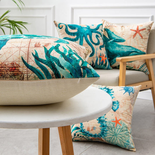 Cushion Covers Sea Turtle Printed Throw Pillow Cases For Home Decor Sofa Chair Seat - MANDOTOS