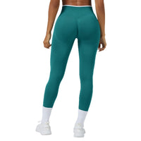 Seamless Knitted Tight High Waist Quick-Drying Sports Yoga Pants, teal, Ancient Energy