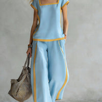 Square-Neck Three-Quarter Sleeve Loose Top & Pants Two-Piece Set - MANDOTOS INTERNATIONALTwo-Piece Set