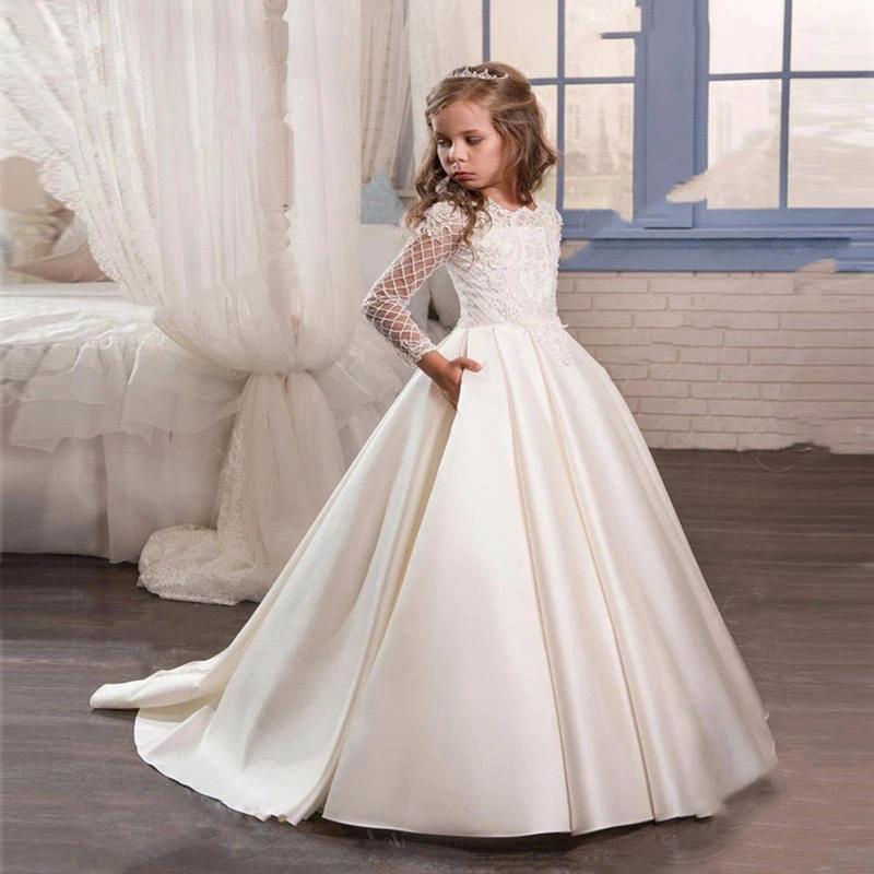 Little Girl Long Sleeve Dresses Champagne - MANDOTOS INTERNATIONAL0