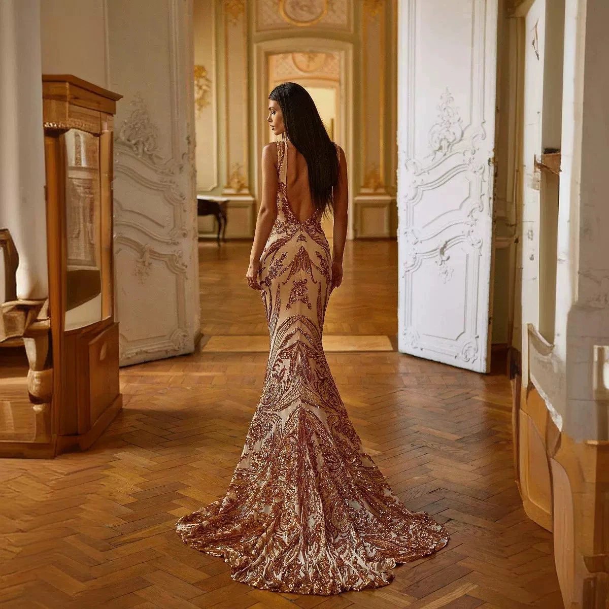 Female Creative V-neck Heavy Industry Dress MANDOTOS