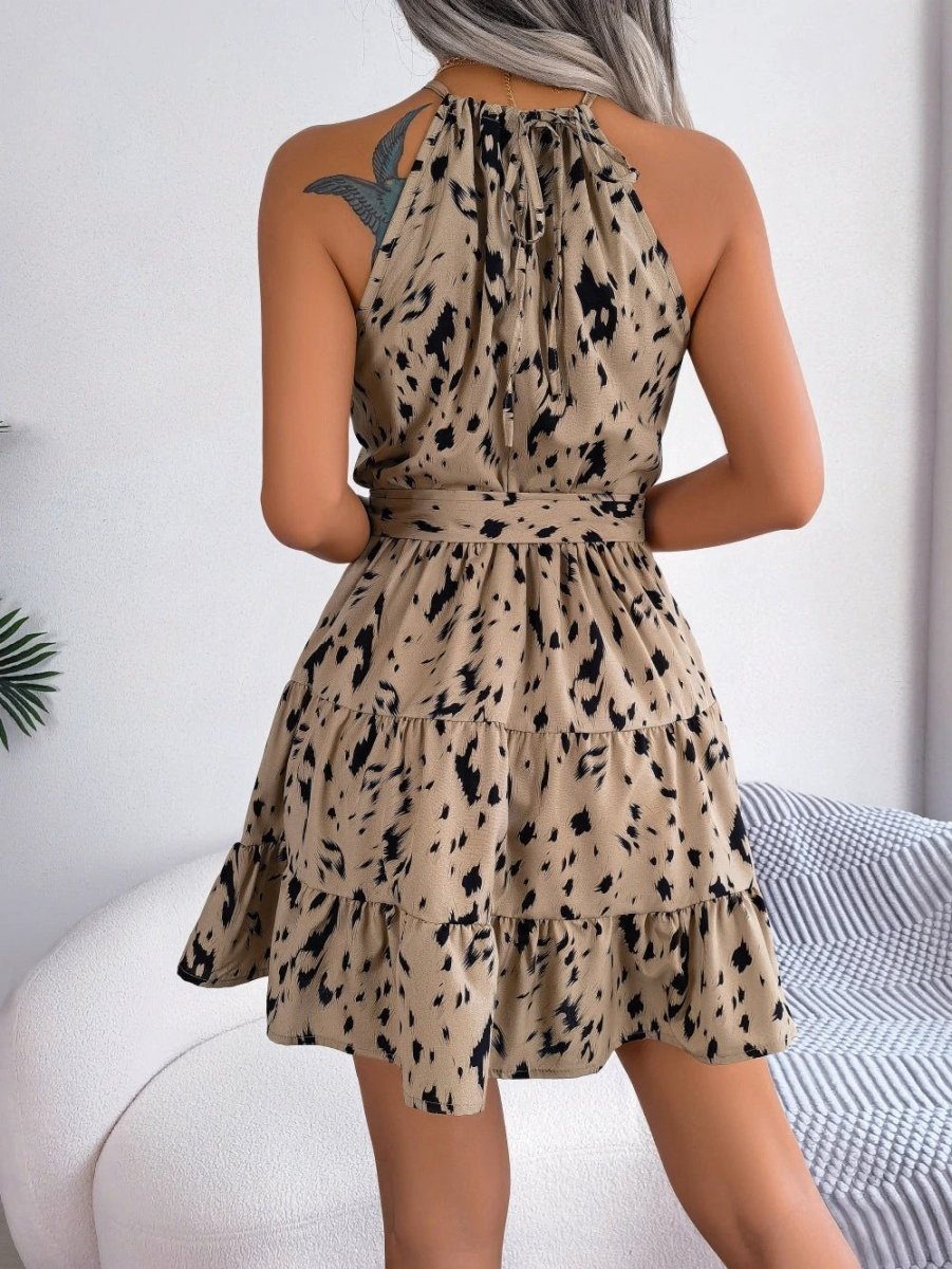 Chiffon Leopard Print Ruffled Swing Dress for Women, Available in Multiple Colors MANDOTOS