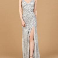 Beaded Lace-up Dress with Slit