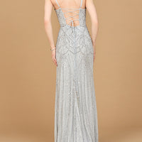Beaded Lace-up Dress with Slit